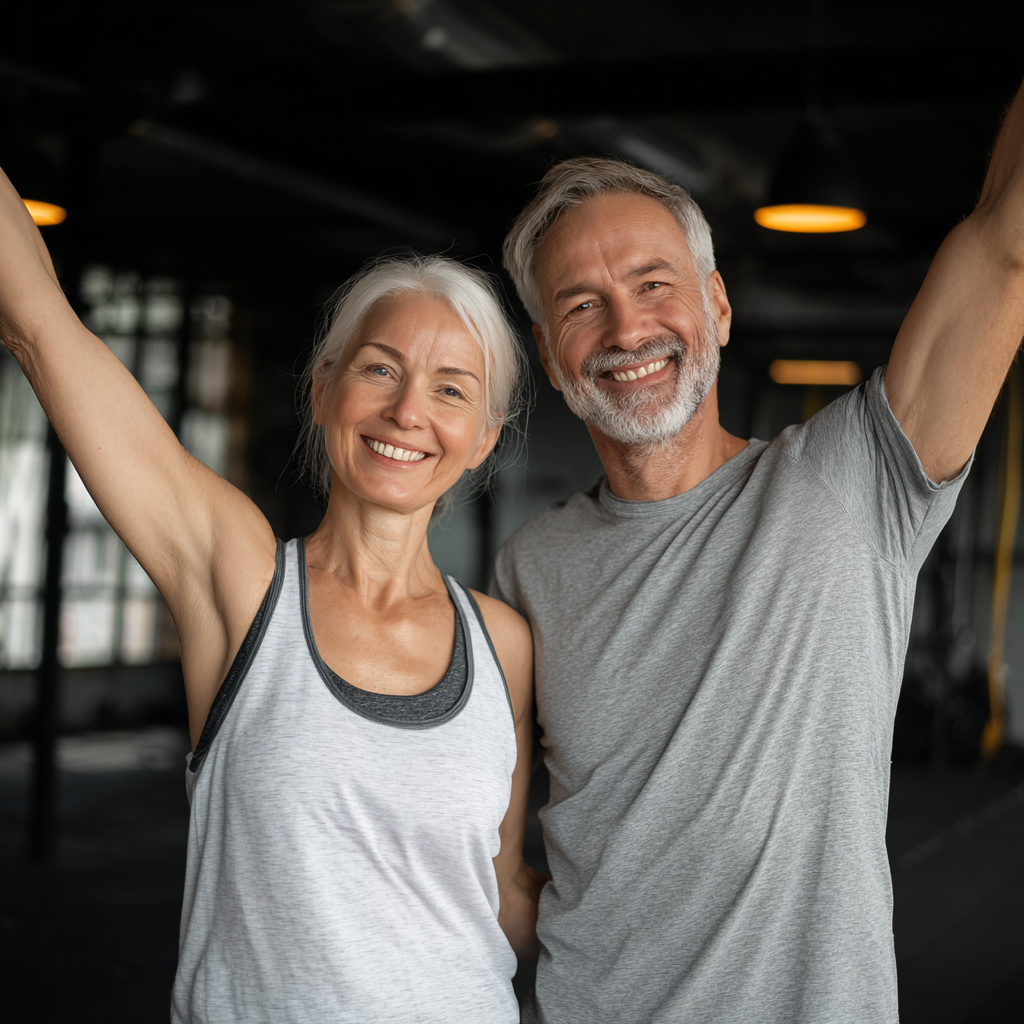 Happy fitness members celebrating achievements together